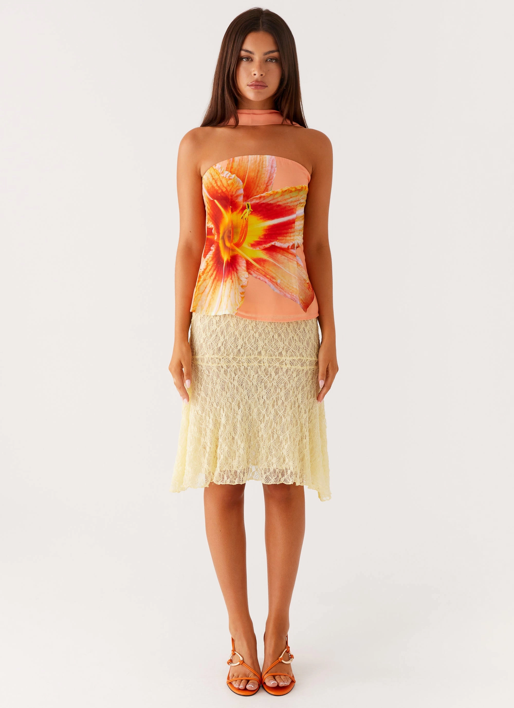 Blaise Scarf Top - Orange Floral Slim Fit Design