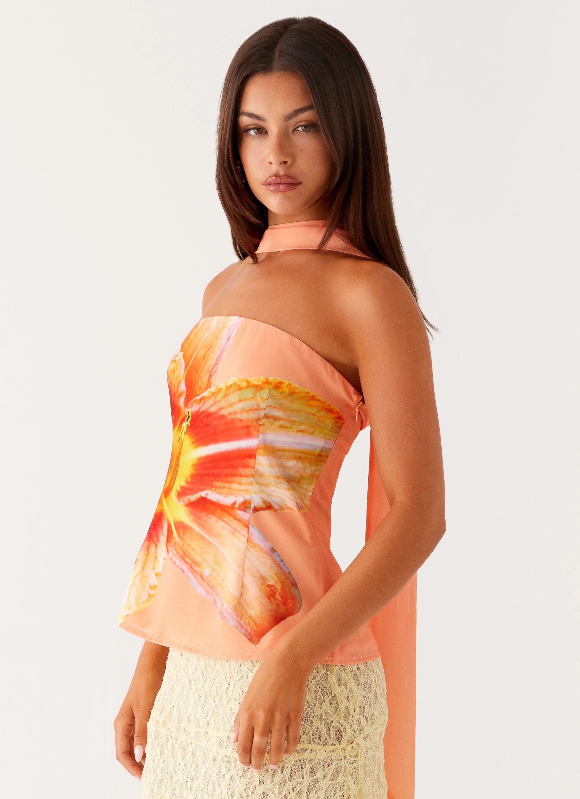Blaise Scarf Top - Orange Floral LightweightDesign