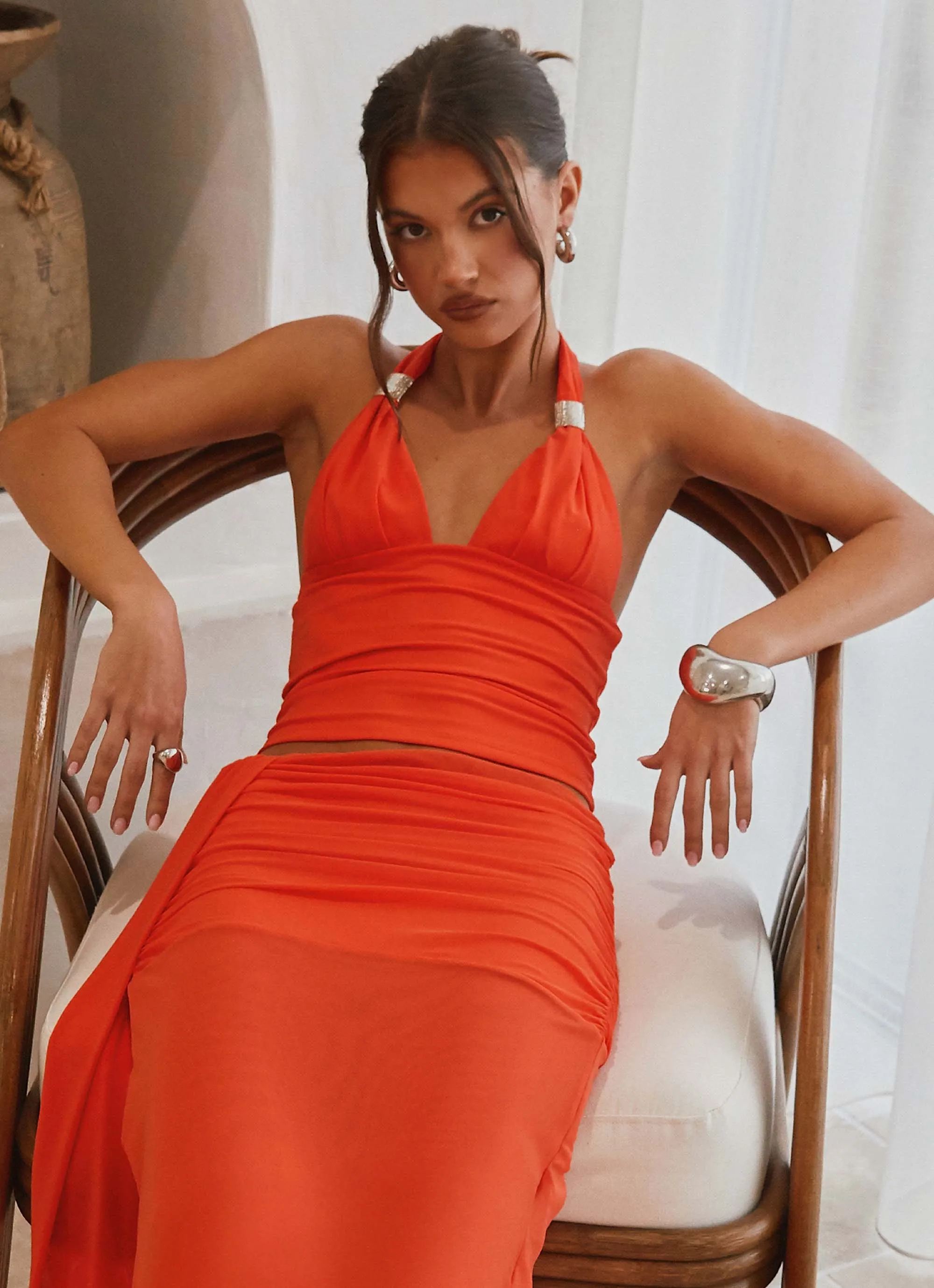 Garment Dyed Finish Blaze Halter Top - Fire Red