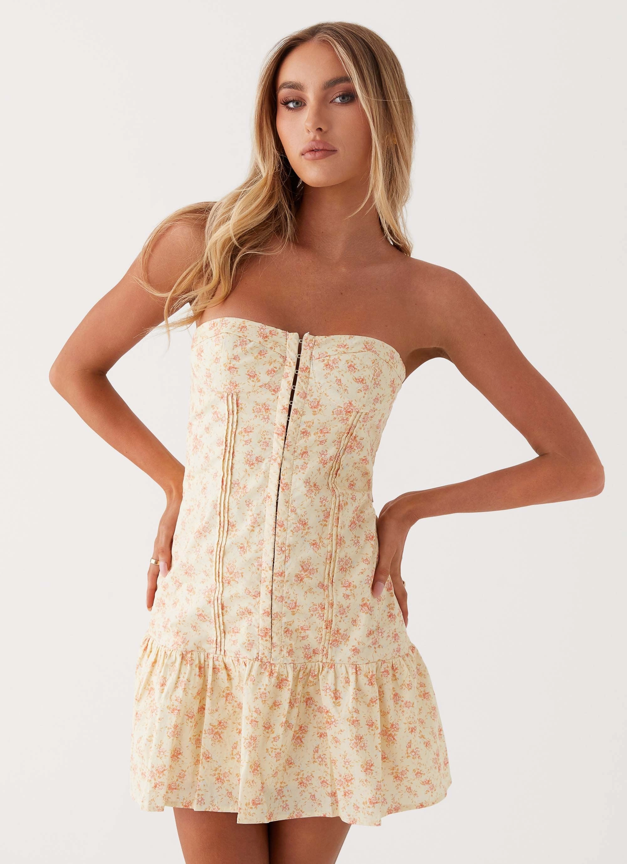Breathable fabric Everyday Comfort Bloomsbury Bustier Mini Dress - Yellow Ditsy Floral