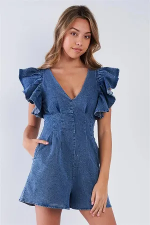 Blue-Denim Dramatic Ruffle Romper /2-2-2