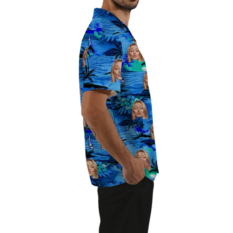 Blue Island Men's Hawaiian Shirt Summer Short Sleeve Top