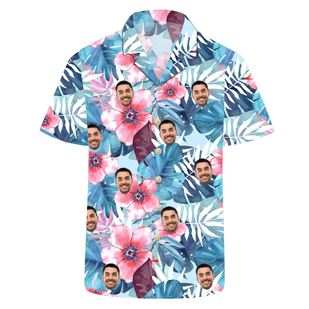 Blue Island Men's Hawaiian Shirt Summer Short Sleeve Top