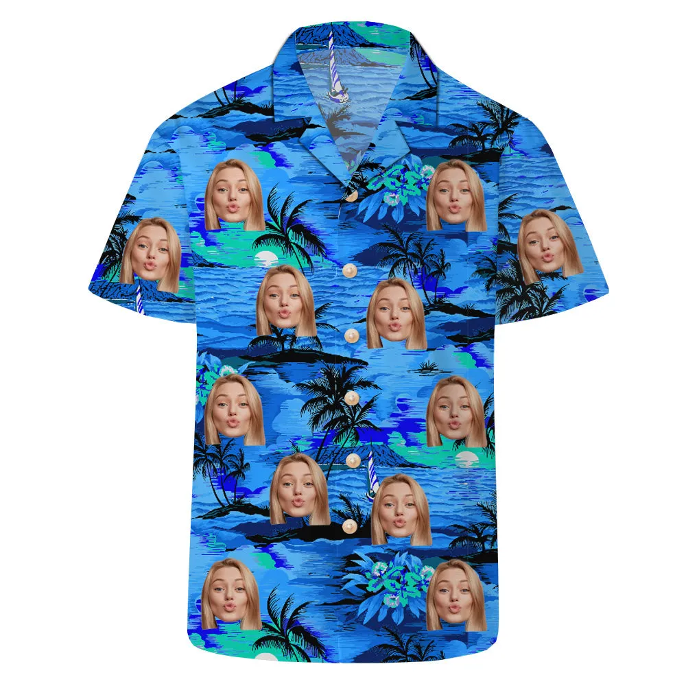 Blue Island Men's Hawaiian Shirt Summer Short Sleeve Top