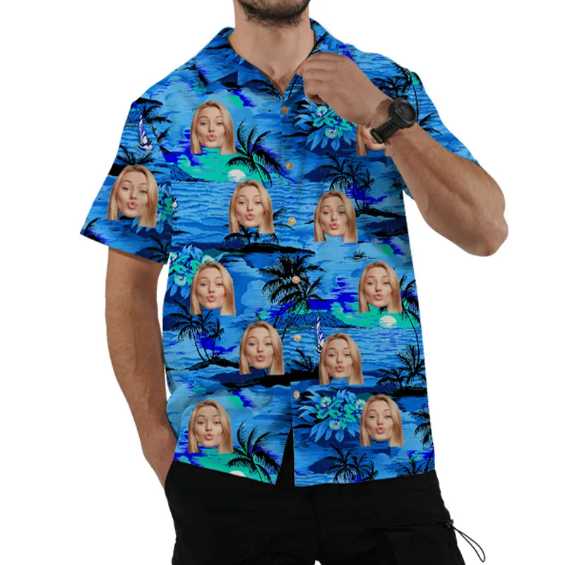 Blue Island Men's Hawaiian Shirt Summer Short Sleeve Top