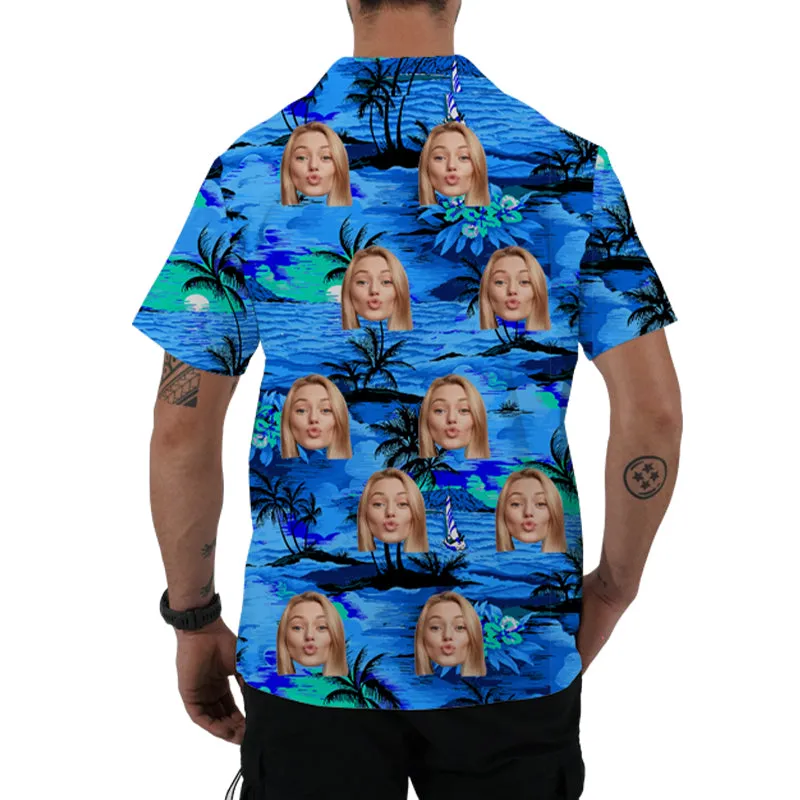 Blue Island Men's Hawaiian Shirt Summer Short Sleeve Top