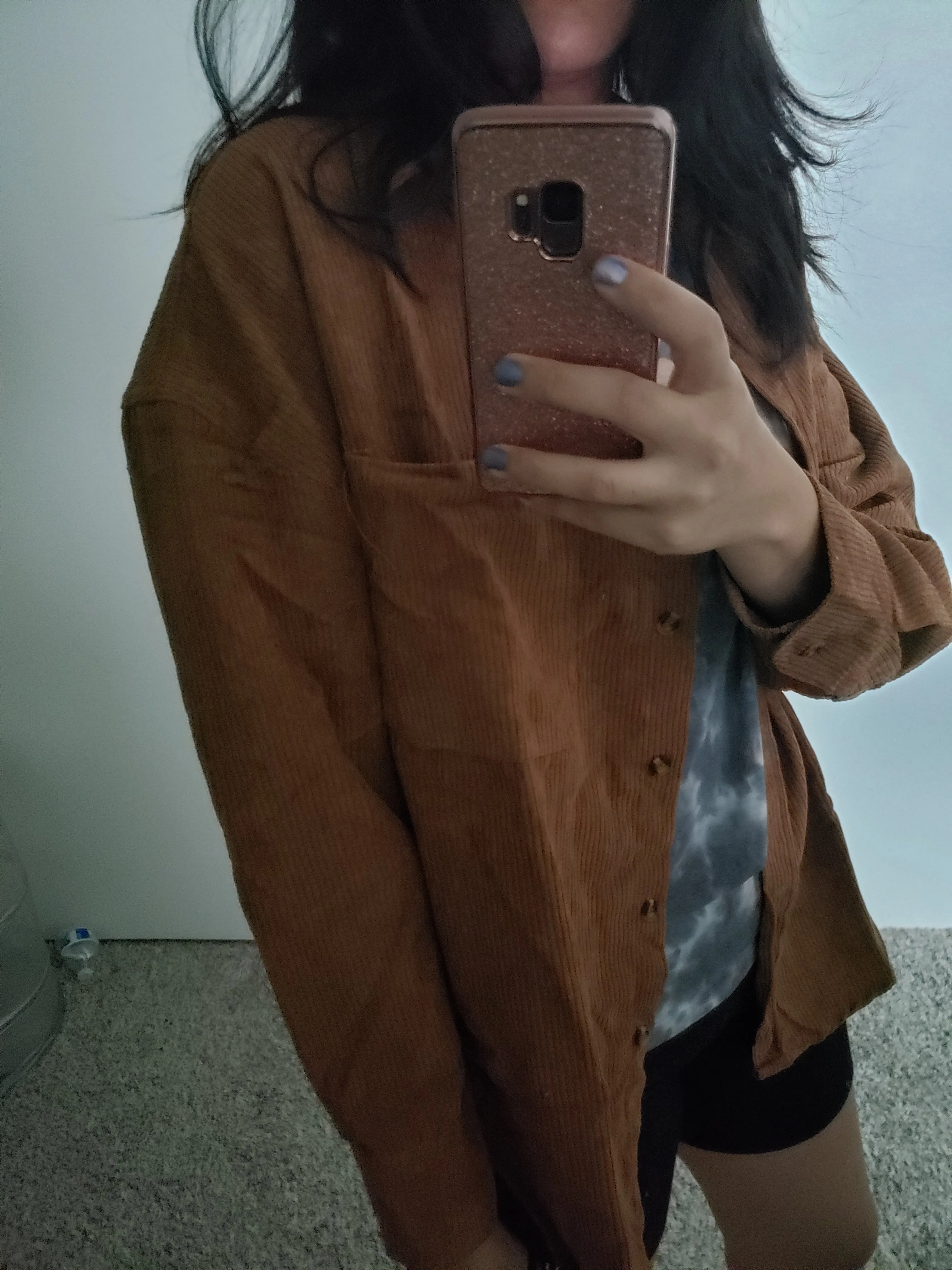Blue Long Sleeve Womens Corduroy Button Down Shirts Boyfriend Long Sleeve Oversized Blouses Tops - Dokotoo