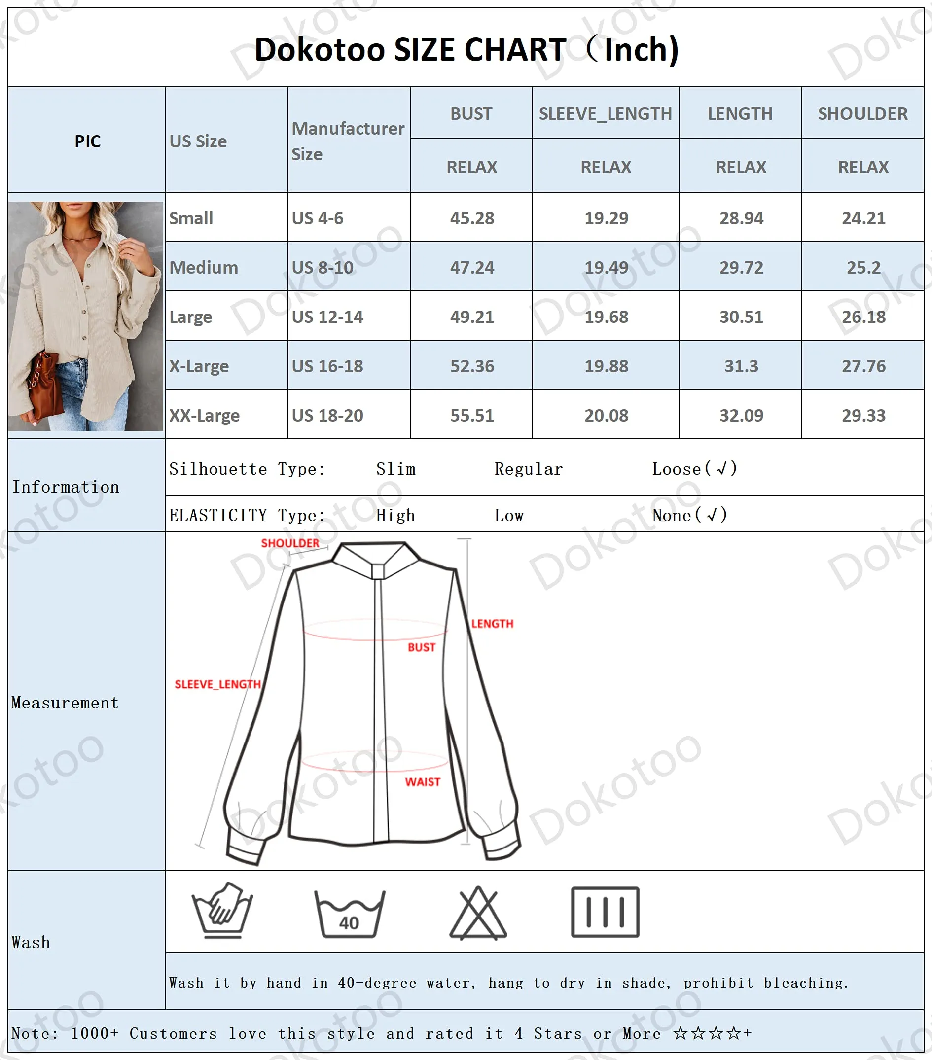 Blue Long Sleeve Womens Corduroy Button Down Shirts Boyfriend Long Sleeve Oversized Blouses Tops - Dokotoo