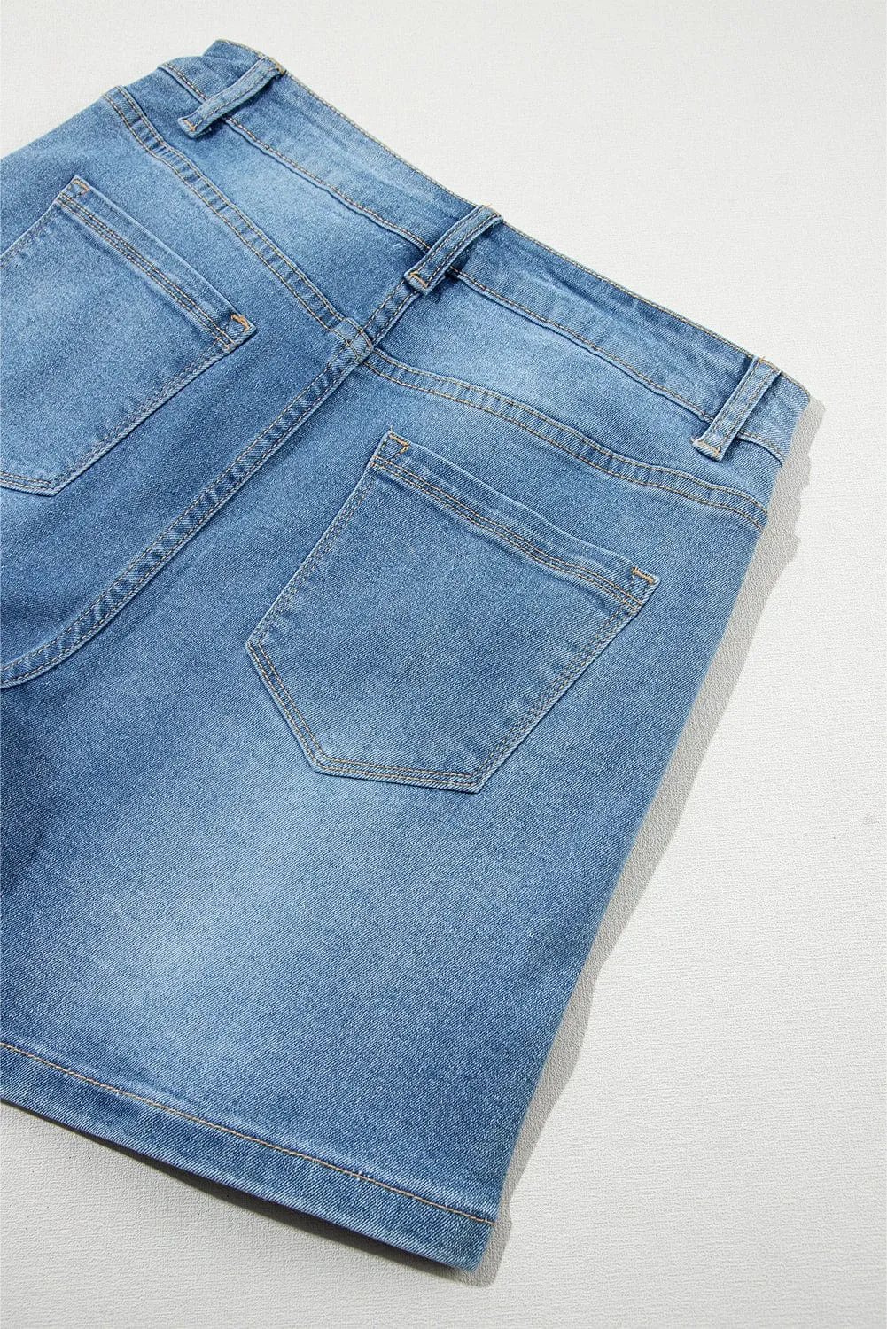 Blue Sparkle Denim Shorts with Rhinestone Accents
