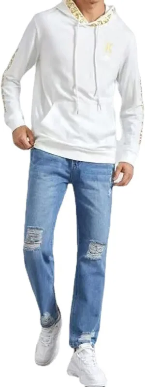 Blue Straight Leg Jeans Men's Stretch Slim Fit Jean Ripped Slim Fit Straight Jeans Denim,Plus Size