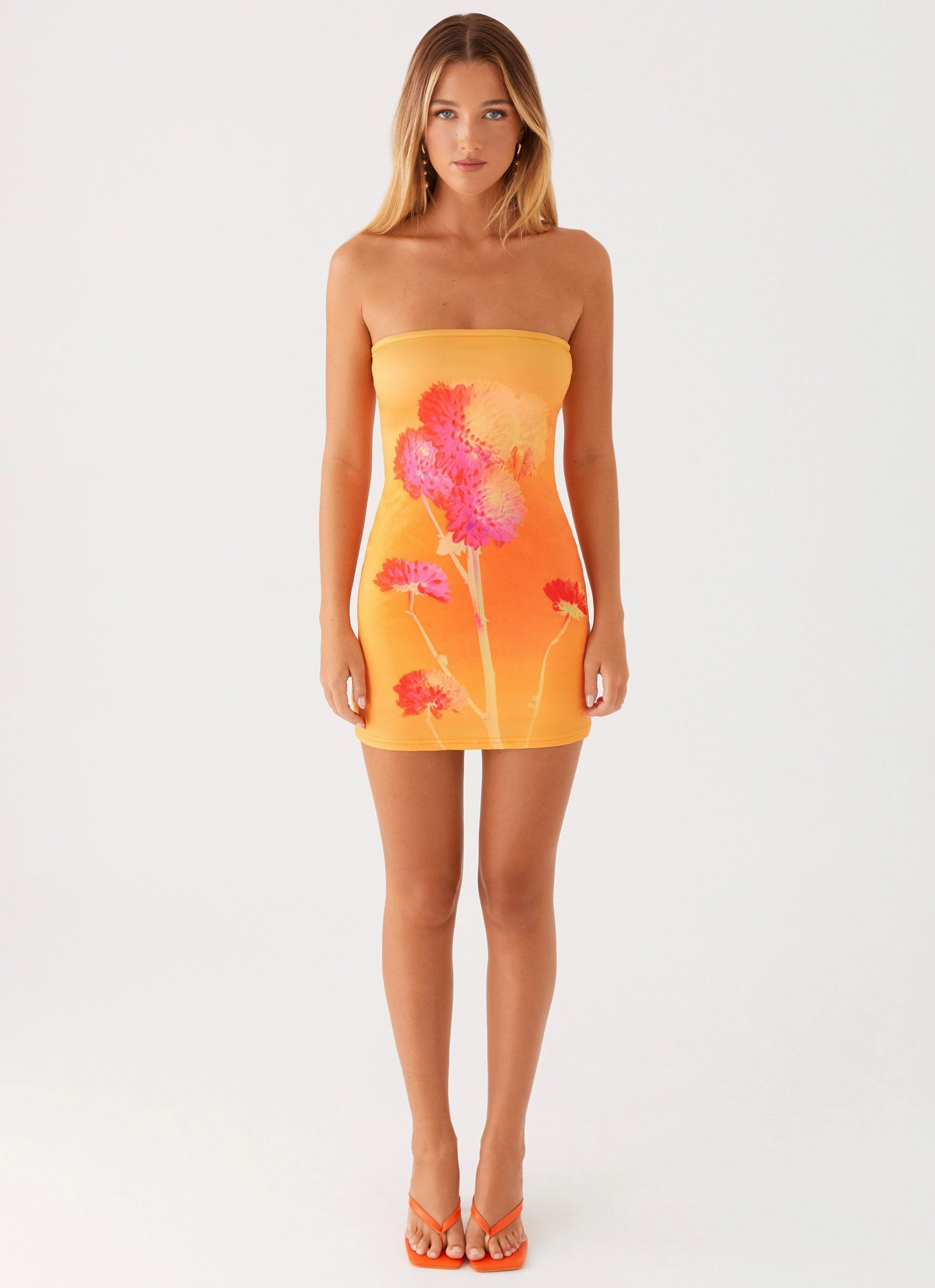Caroline Mini Dress - Orange Floral PlushLining Patterned-Fabric