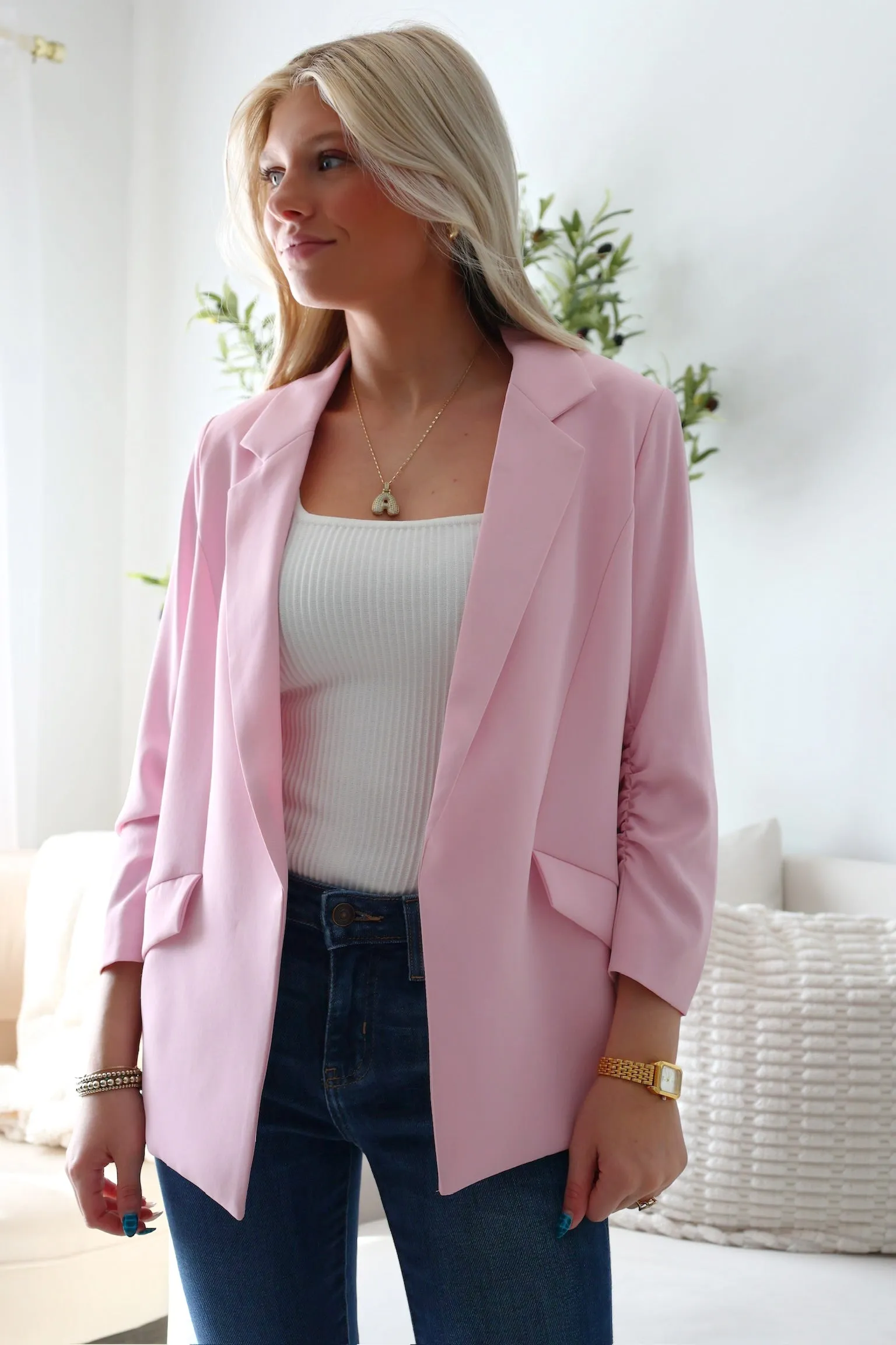 Boardroom Blazer- Pink Sorbet Anti Pill Finish