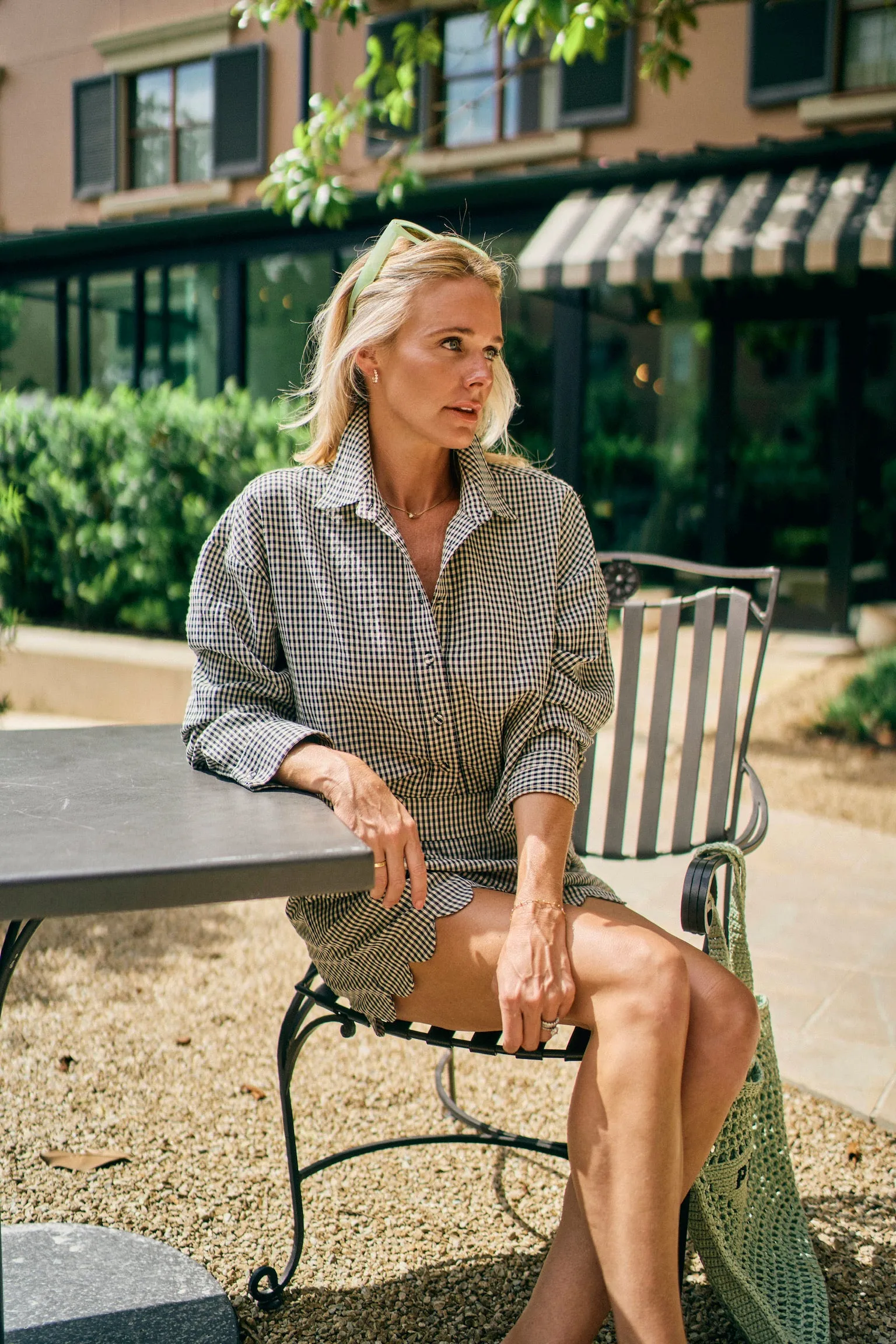 MASON'S DAUGHTER | the Cropped Boyfriend Shirt, Black & Ivory Gingham Cooling Fabric FourWayStretch