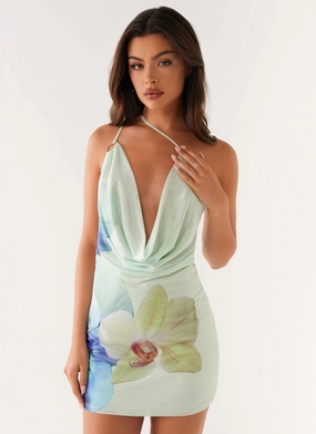 Form Flow Sporty Look Bohemian Bliss Mesh Mini Dress - Green Floral