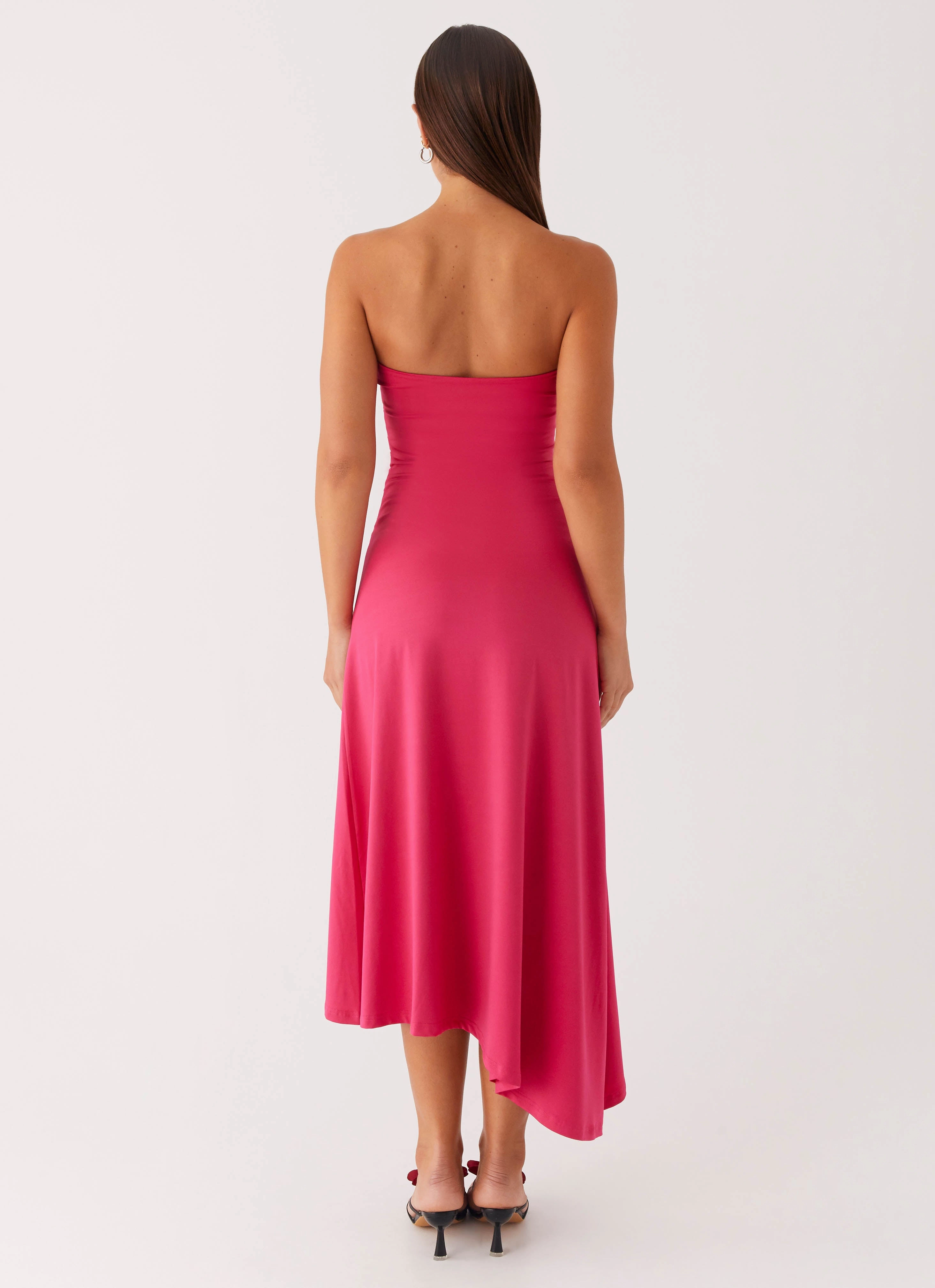 Classic Layers Satin Finish Laoise Midi Dress - Hot Pink