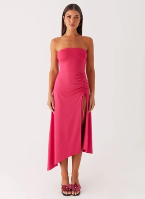 Natural Fit Fall Fashion Laoise Midi Dress - Hot Pink