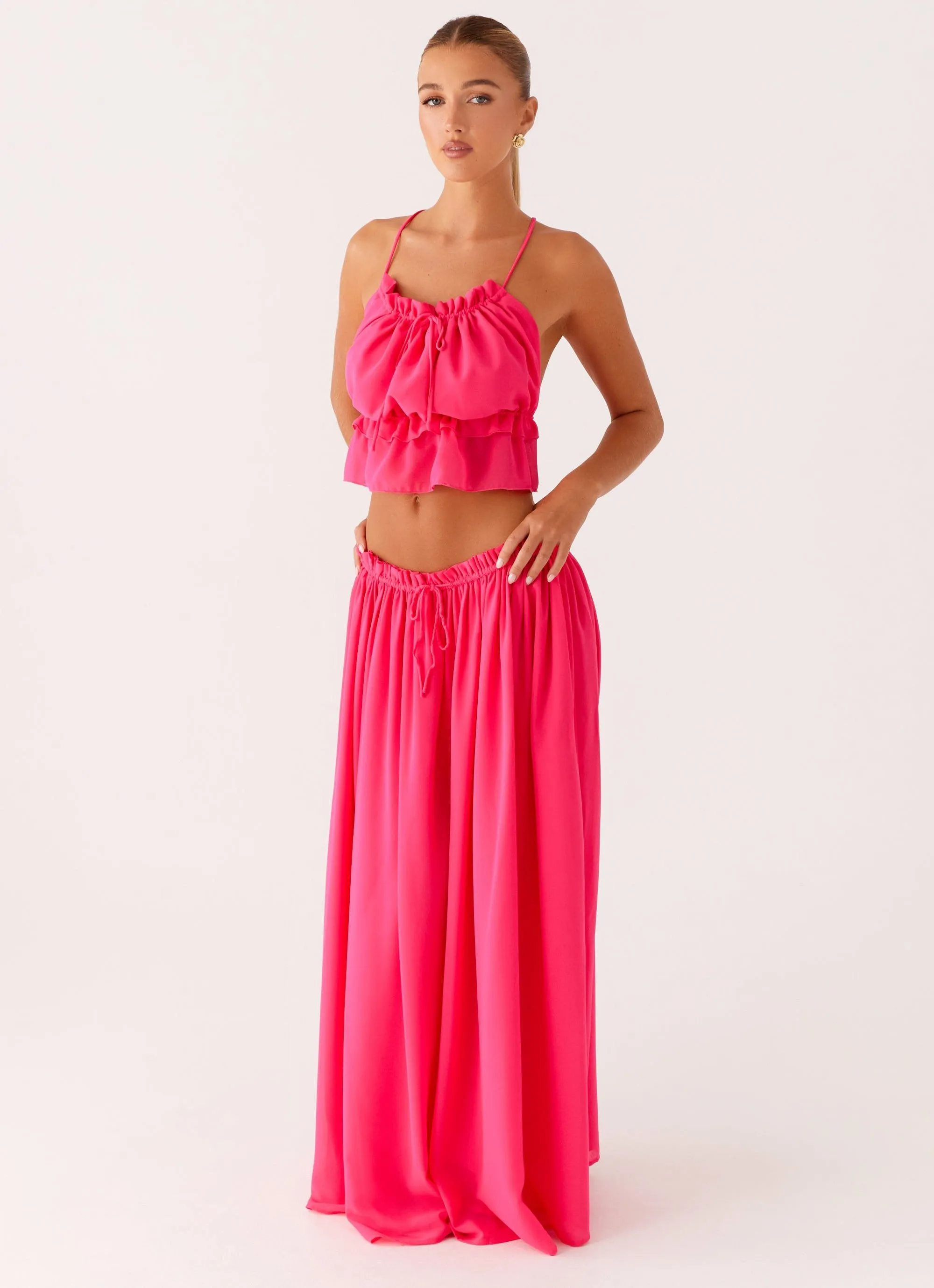 Zaya Maxi Skirt - Fuchsia Mesh-Sleeve Bright Petal