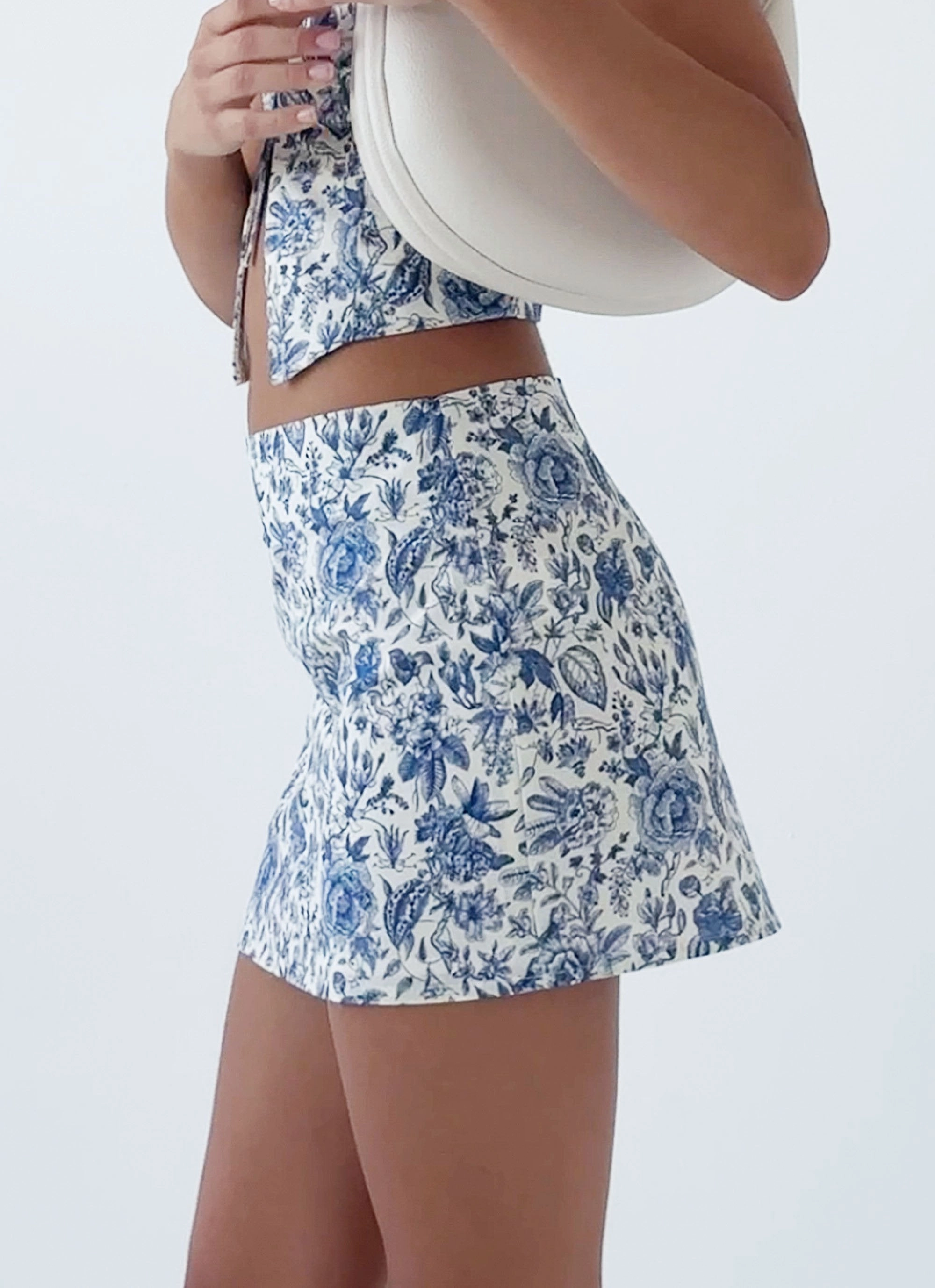 Take Me Away Mini Skirt - Blue Paisley Sheer Overlay