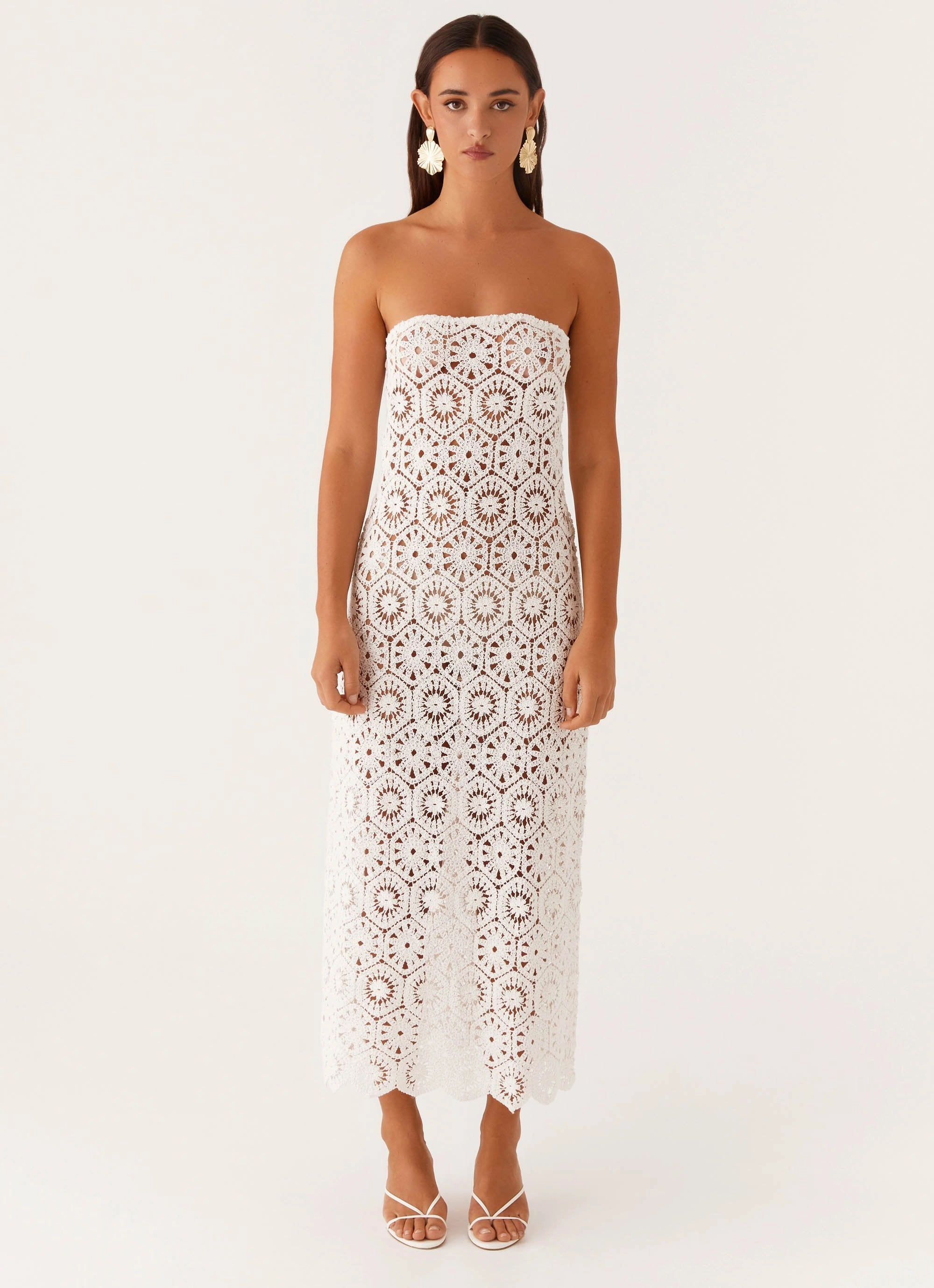 Fashionable Look Jewel-Tone Kingsly Crochet Maxi Dress - White