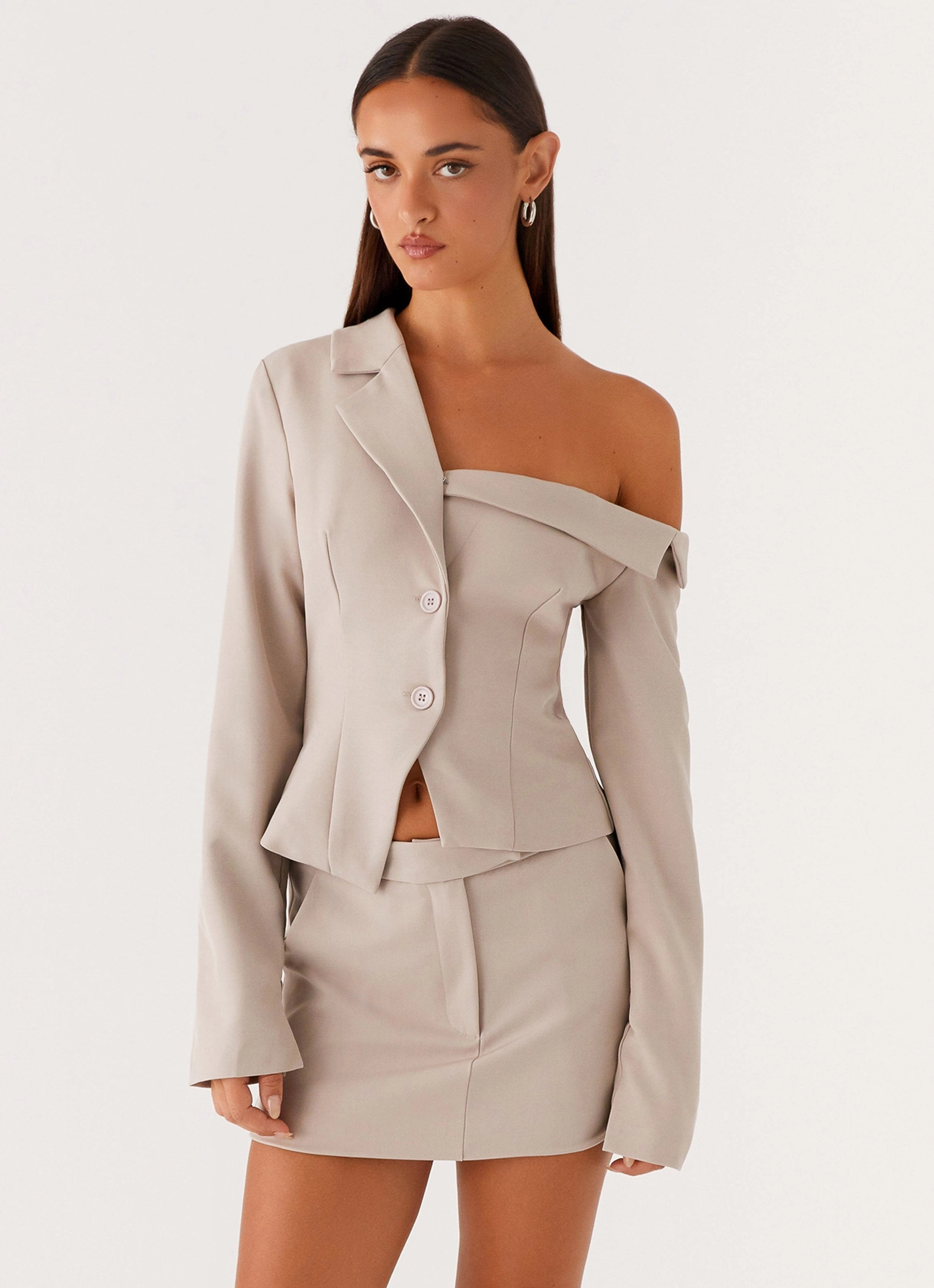 Flared hem Vogue Low Rise Mini Skirt - Pebble