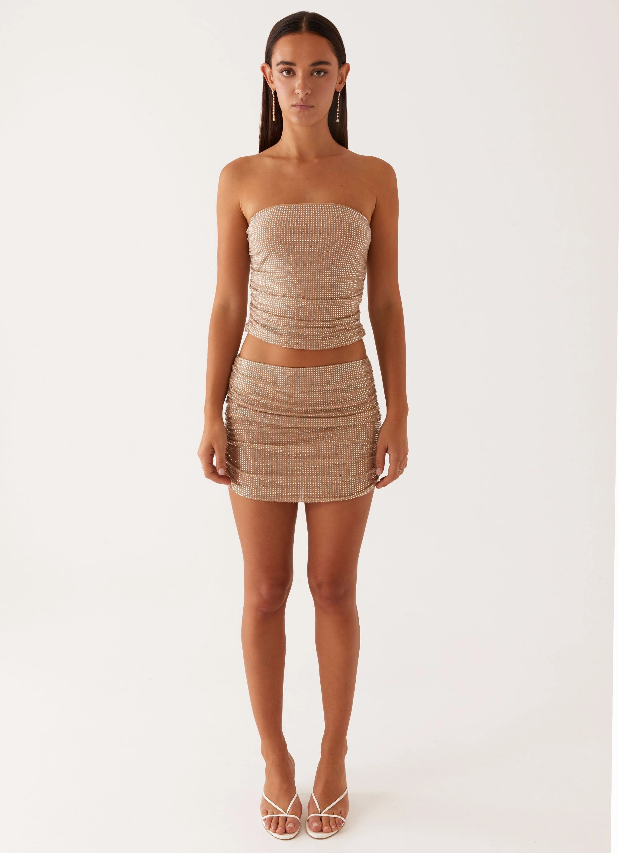 Brightside Rhinestone Mini Skirt - Silver Cultural Heritage