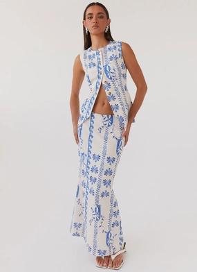 Born For Bordeaux Linen Midi Skirt - Floral Wave Fair trade