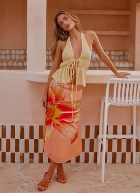 Summertime Midi Skirt - Orange Floral Hypoallergenic fabric