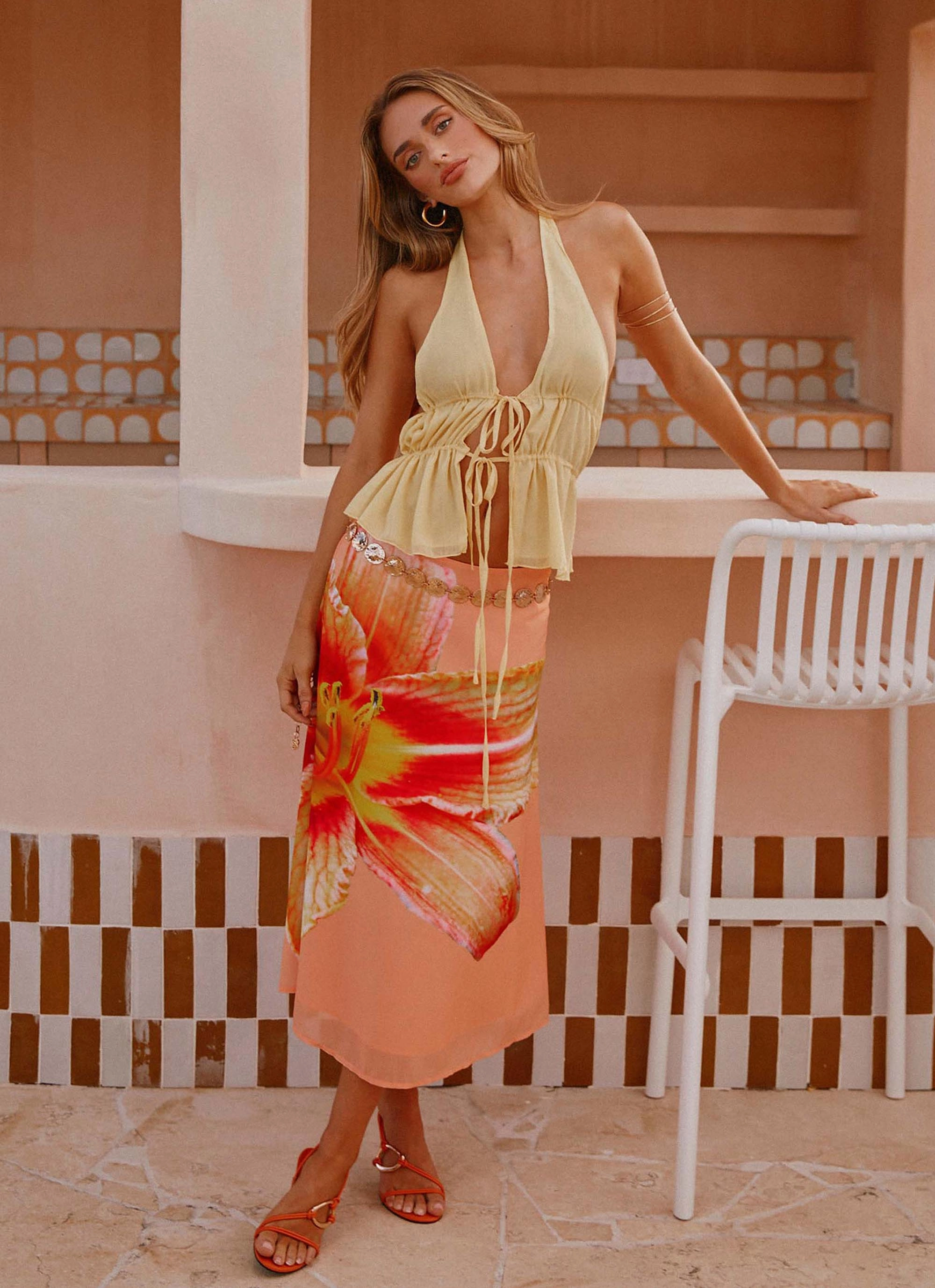 Summertime Midi Skirt - Orange Floral Hypoallergenic fabric