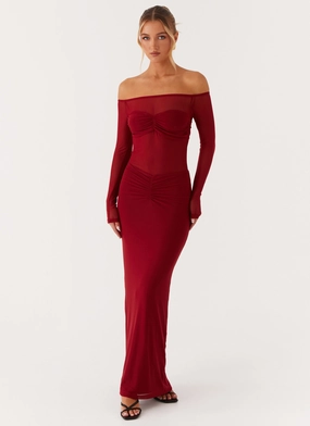 Divine Beauty Mesh Maxi Dress - Maroon Runway-Ready