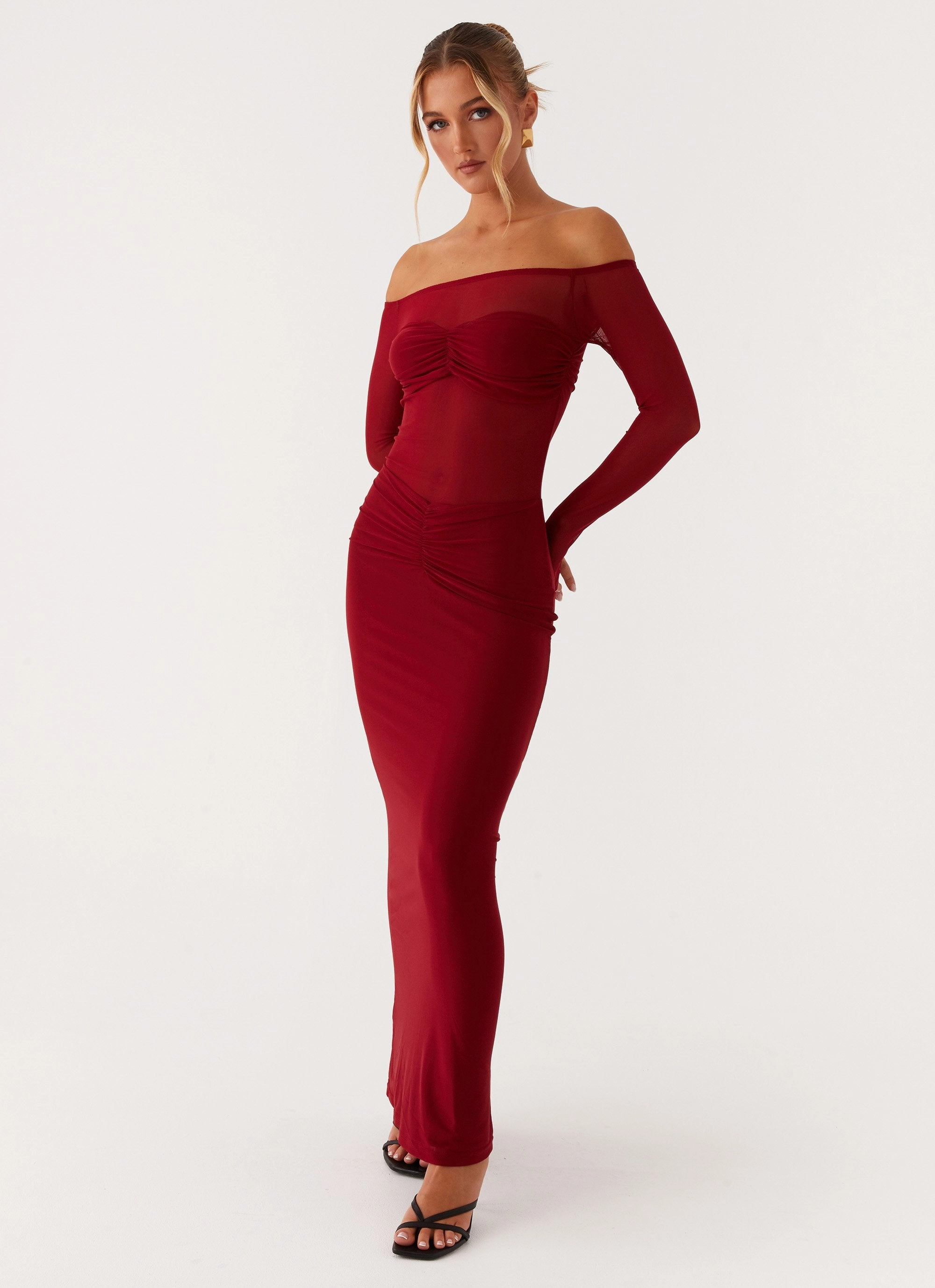 Divine Beauty Mesh Maxi Dress - Maroon Fashion-forward day dress