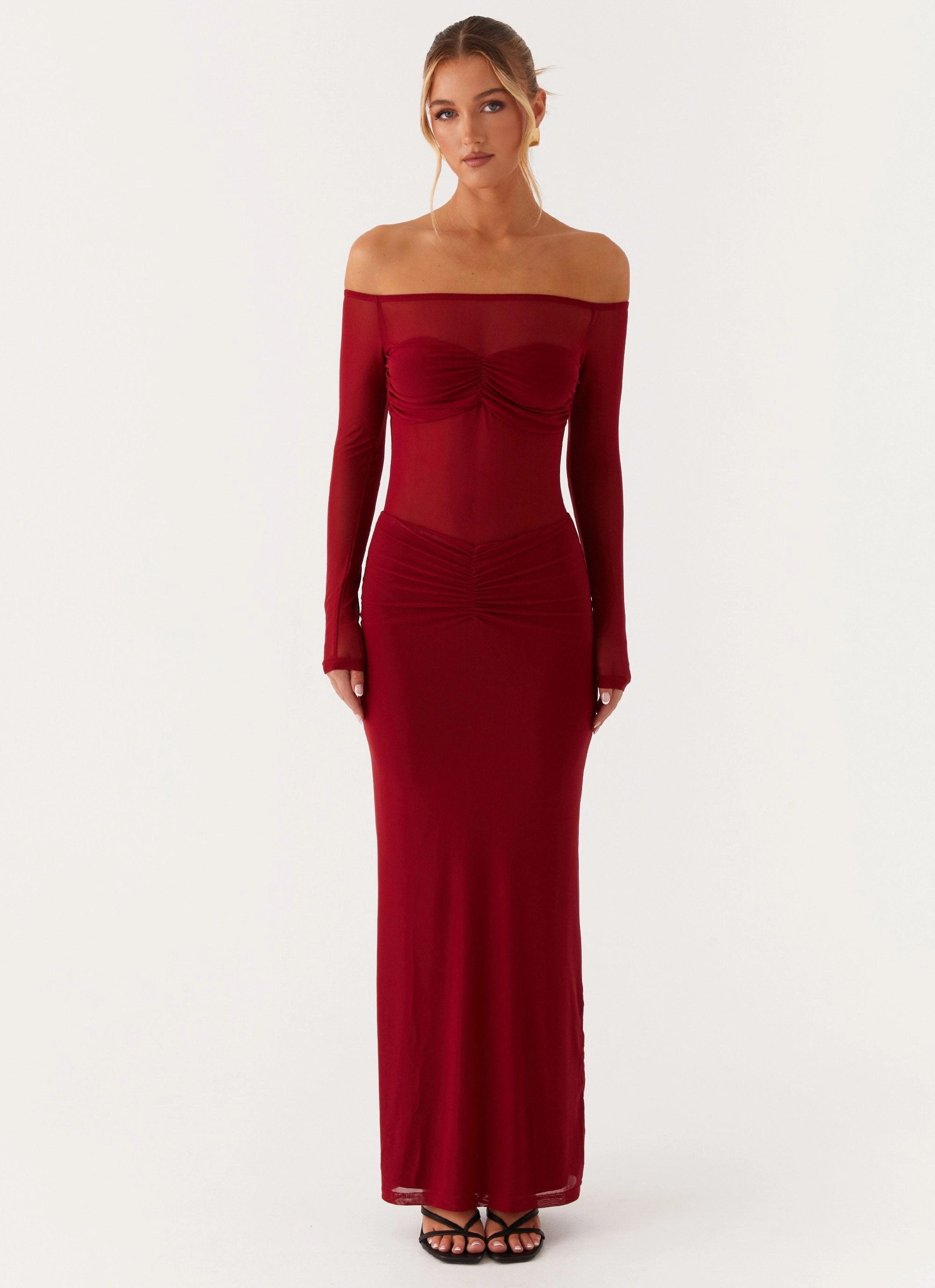 Fall Style Divine Beauty Mesh Maxi Dress - Maroon