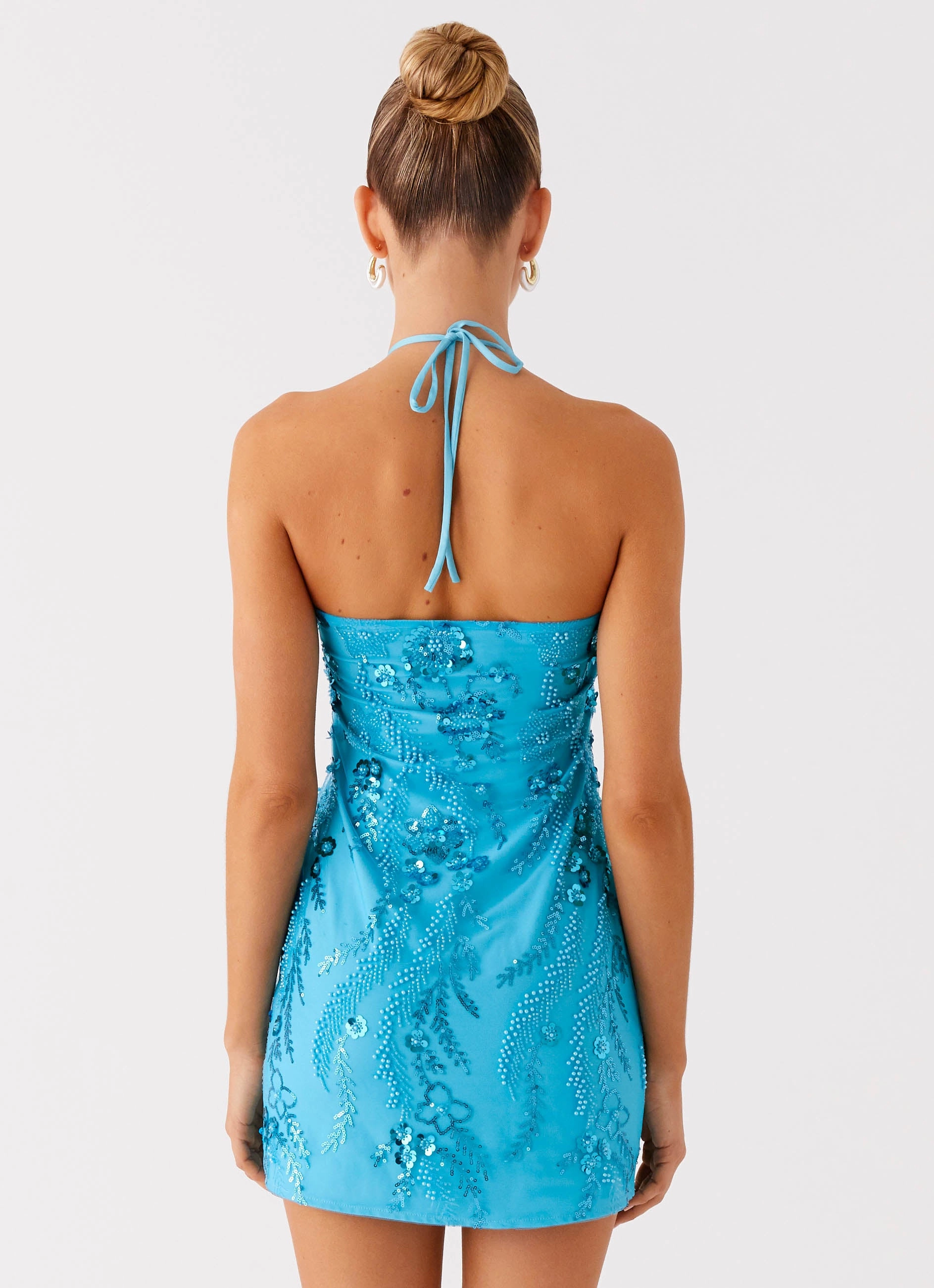 Bebe Beaded Mini Dress - Royal Blue Quilted-Texture