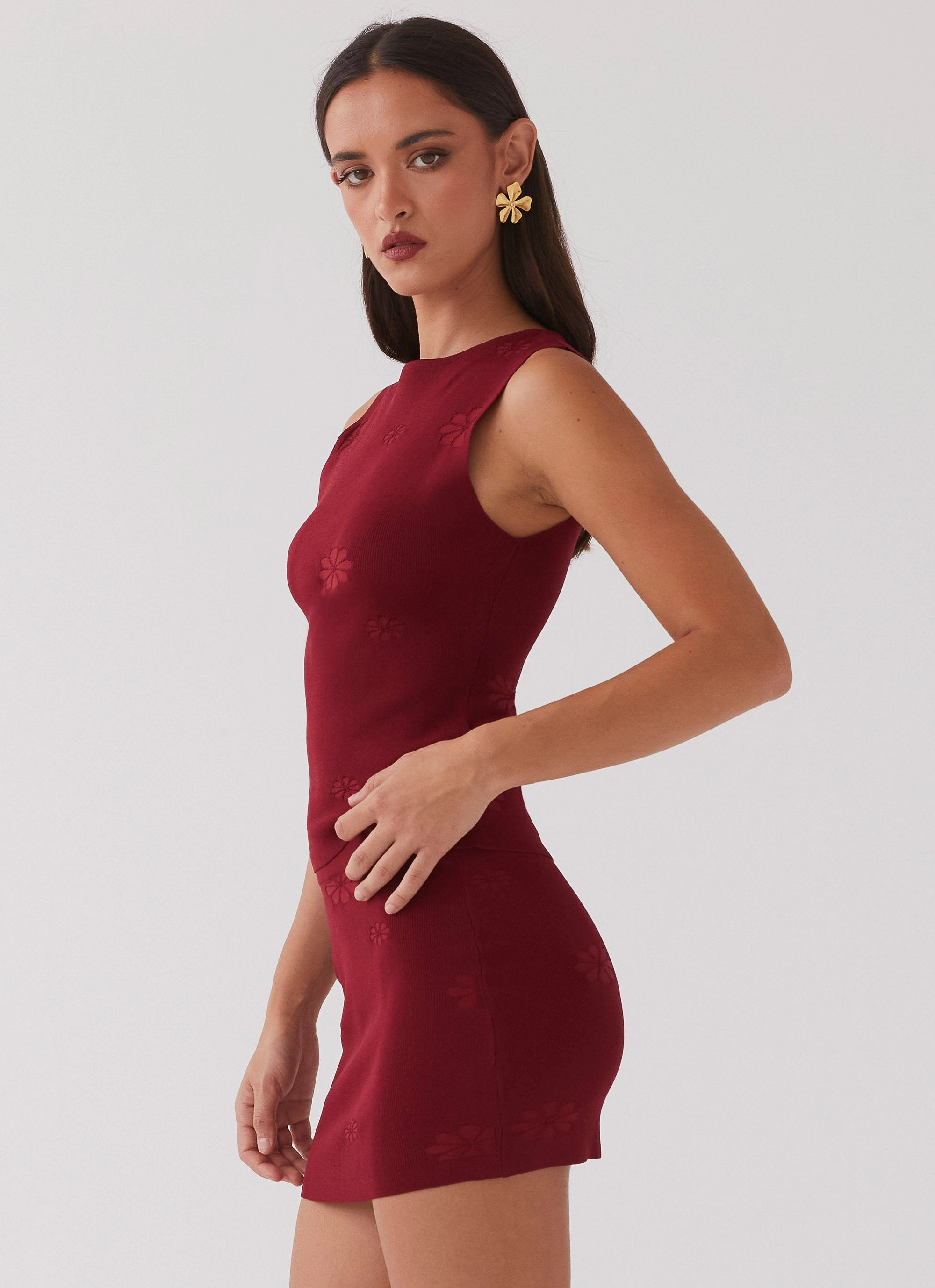 Holly Knit Mini Skirt - Rouge Red Bold Cut