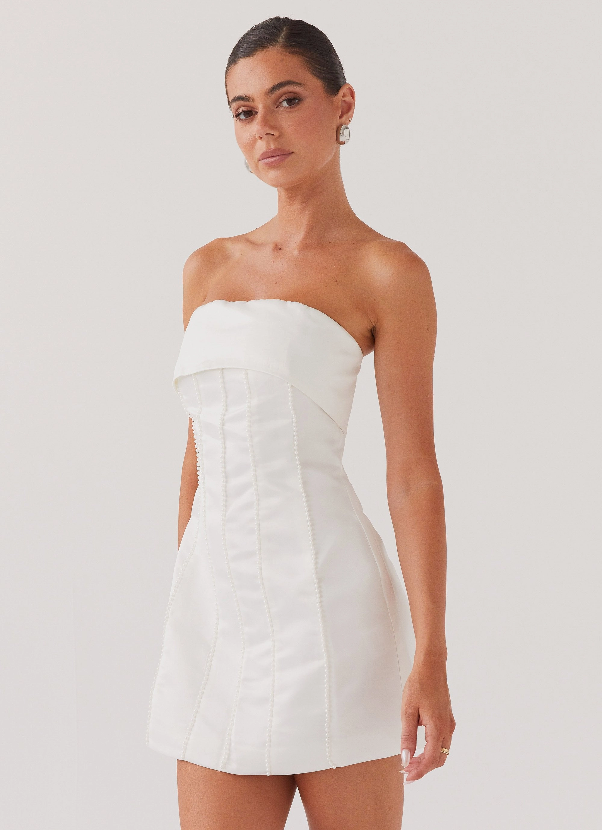 Magic Day Perfectly Fit Look Bombshell Tube Mini Dress - White Pearl