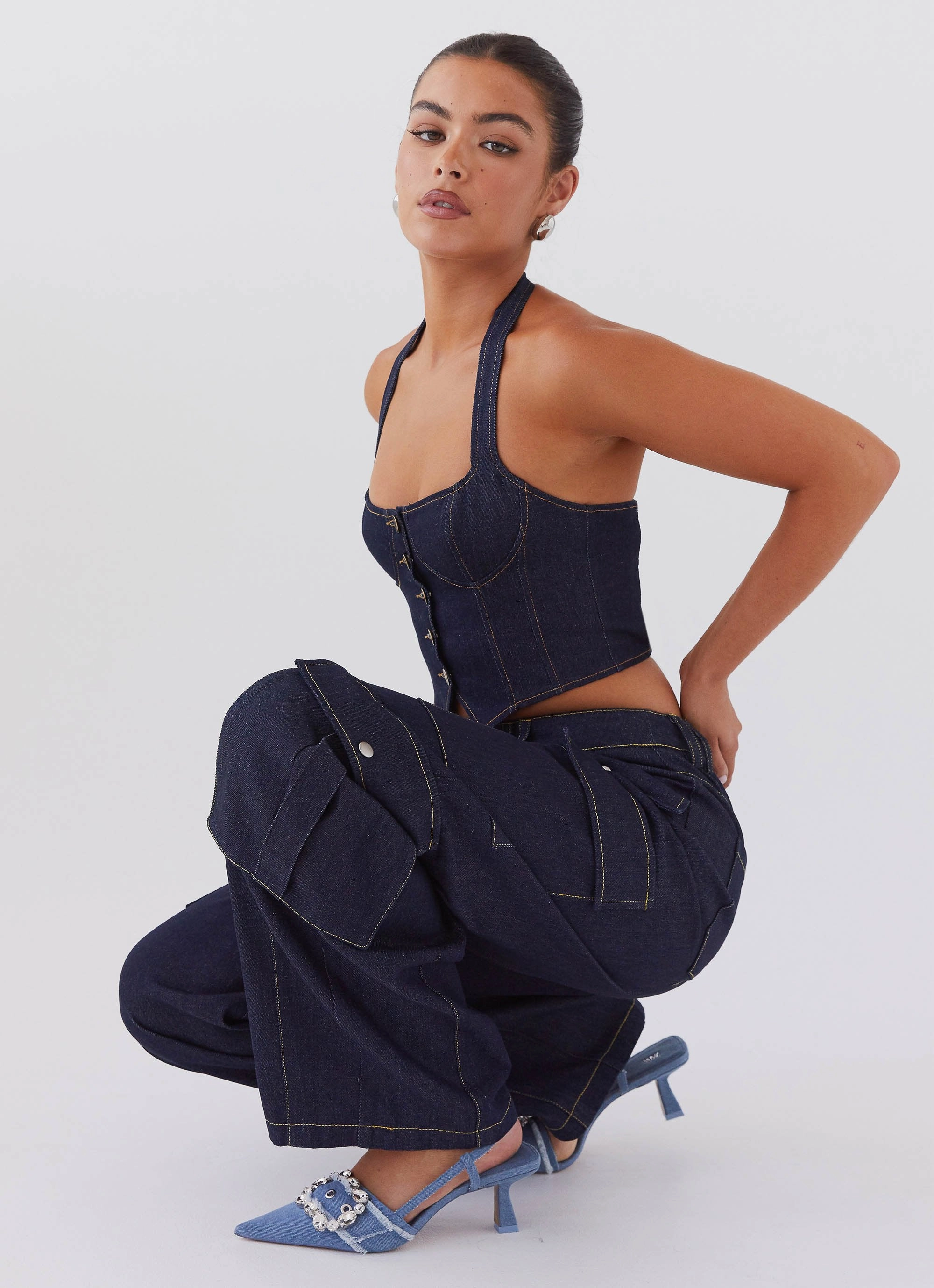 Greedy Denim Cargo Pants - Indigo mesh ventilation