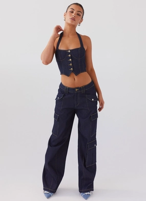 Greedy Denim Cargo Pants - Indigo Cold Weather