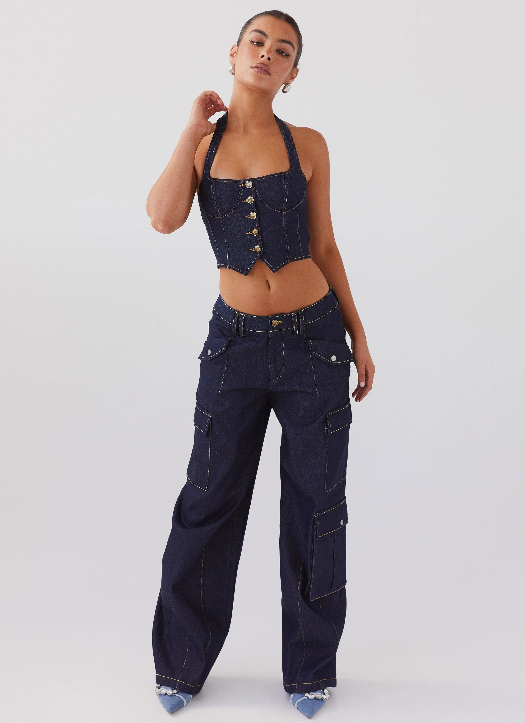 Greedy Denim Cargo Pants - Indigo Cold Weather