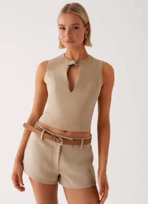 FlexibleMobility Contrast Stitching Bonny Mini Shorts - Brown