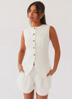 Born For Bordeaux Linen Vest - White ZipClosure