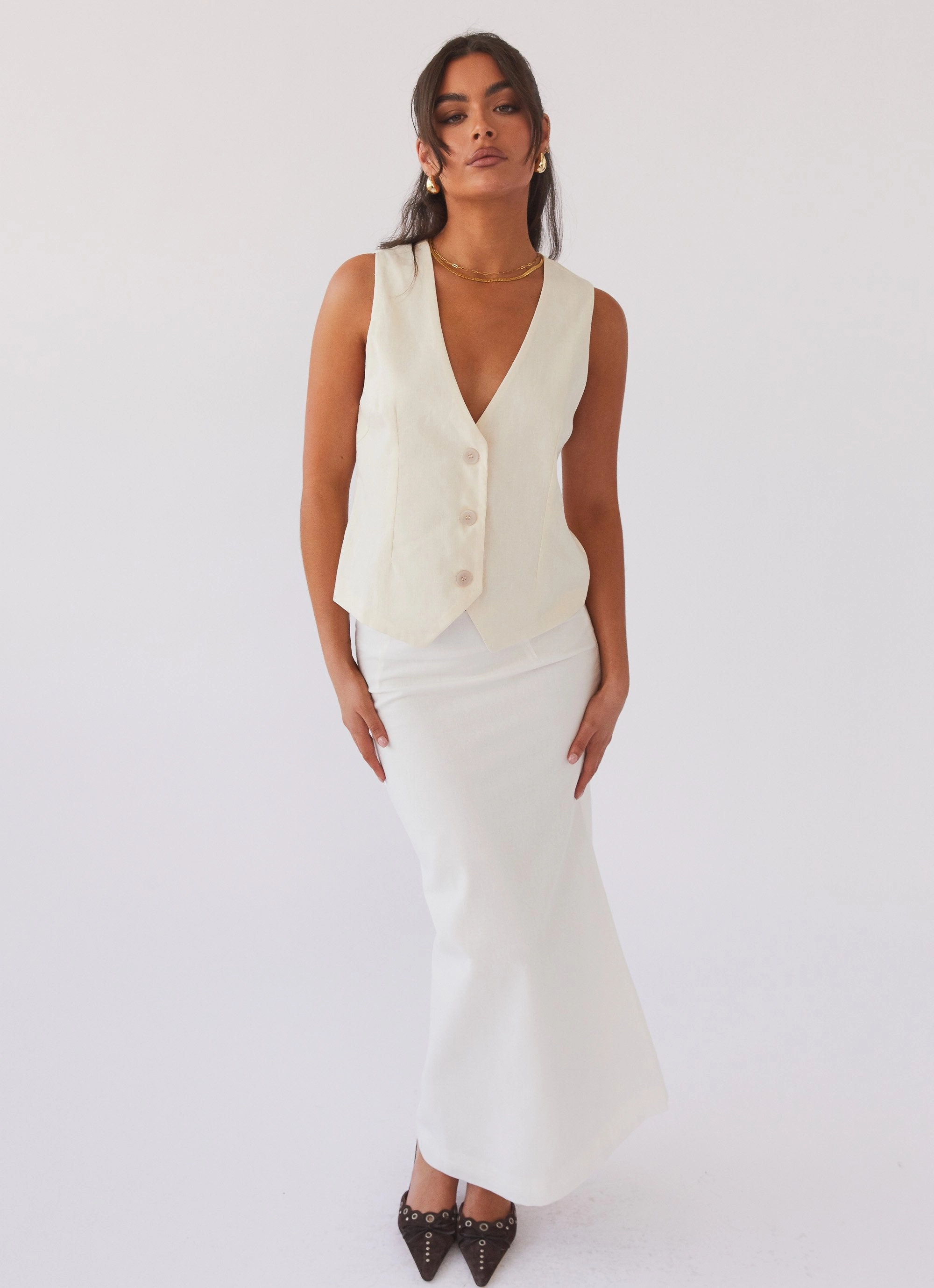 Refined Sophistication Born For Bordeaux Linen Midi Skirt - White