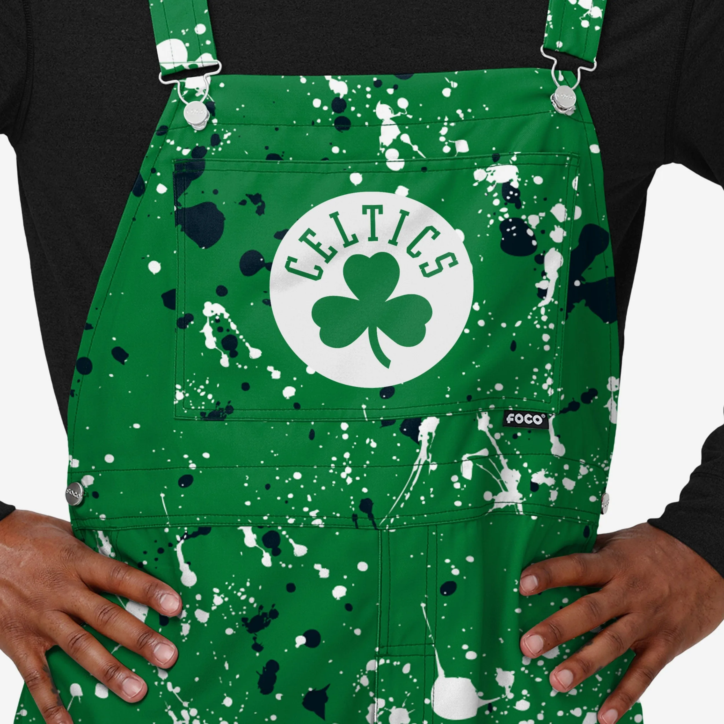 Boston Celtics Mens Paint Splatter Bib Overalls