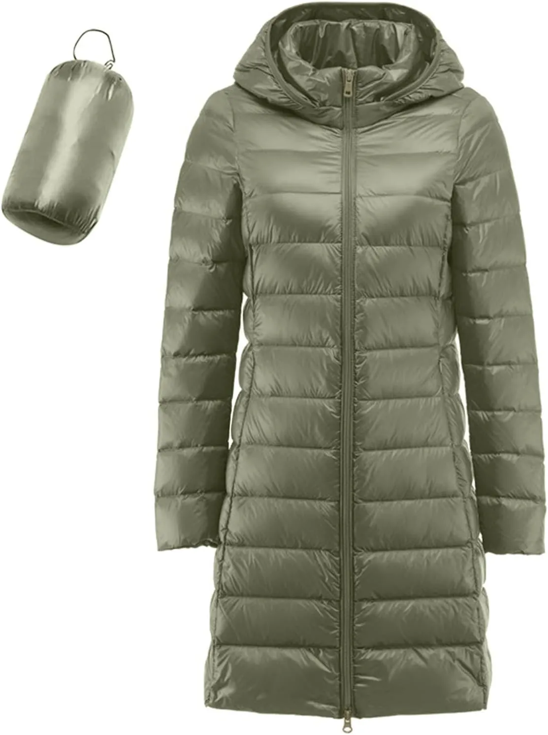 Bourund Women's Packable Warm Waterproof Puffer Jacket Hooded Windproof Winter Long Coat Lightweight Down Jackets Outerwear