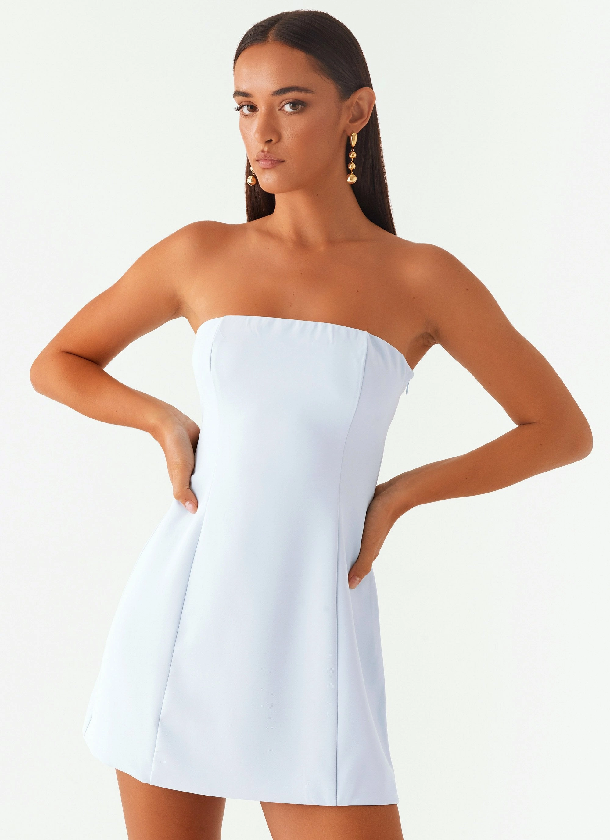 Ayanna Strapless Mini Dress - Blue Flowy Texture