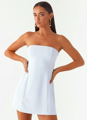 Ayanna Strapless Mini Dress - Blue Flowy Texture