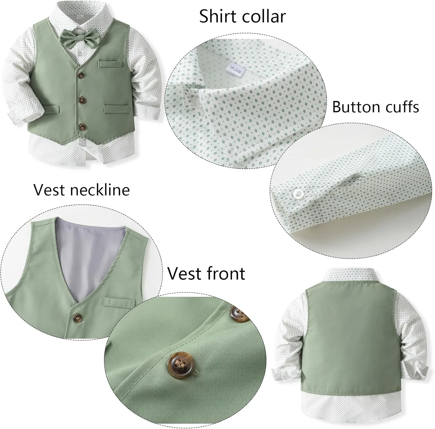 Boys 3Pcs Clothing Sets Cotton Long Sleeve Bowtie Shirts  Vest  Pants Casual Suit