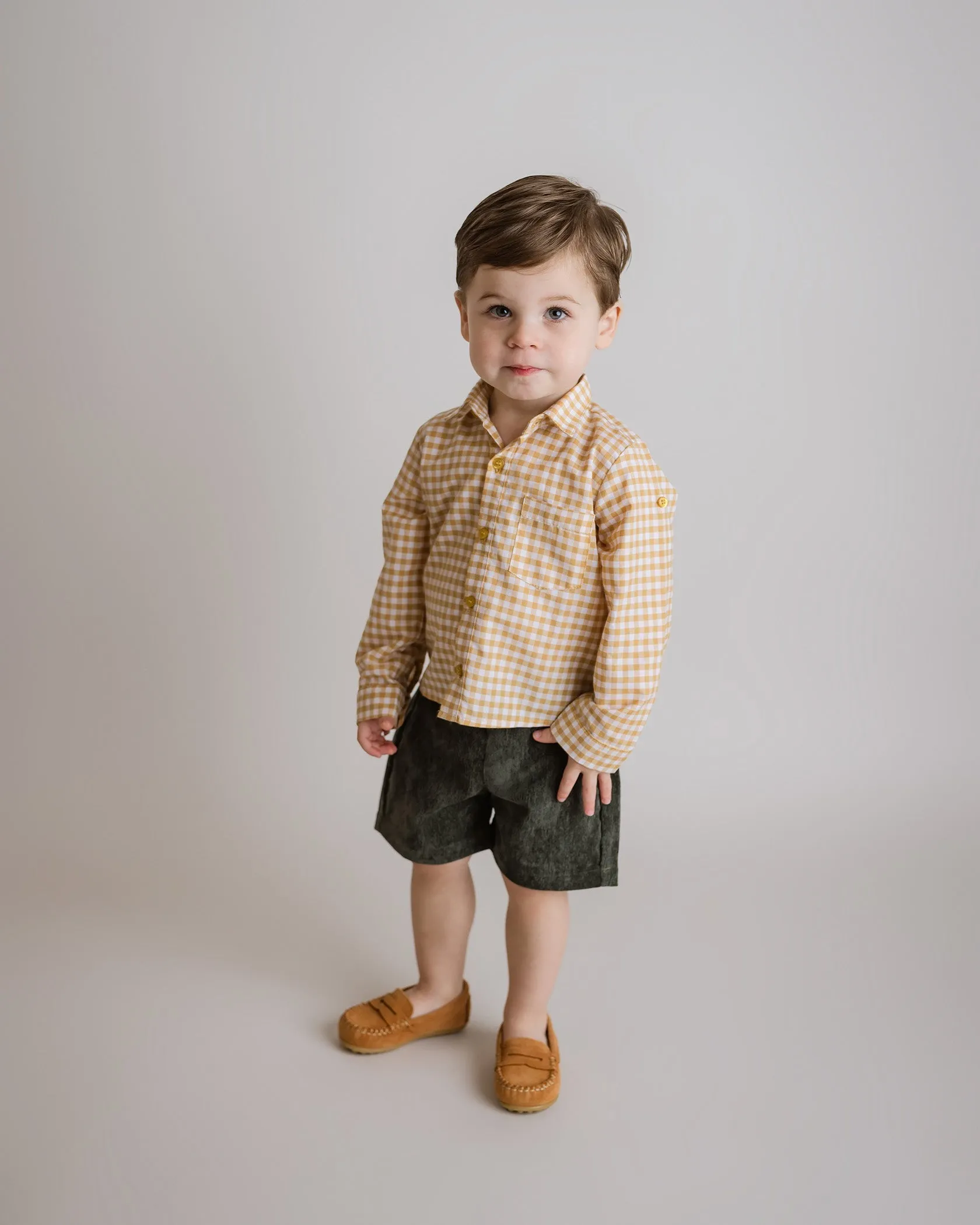 Boys Yellow Gingham Button Down Shirt