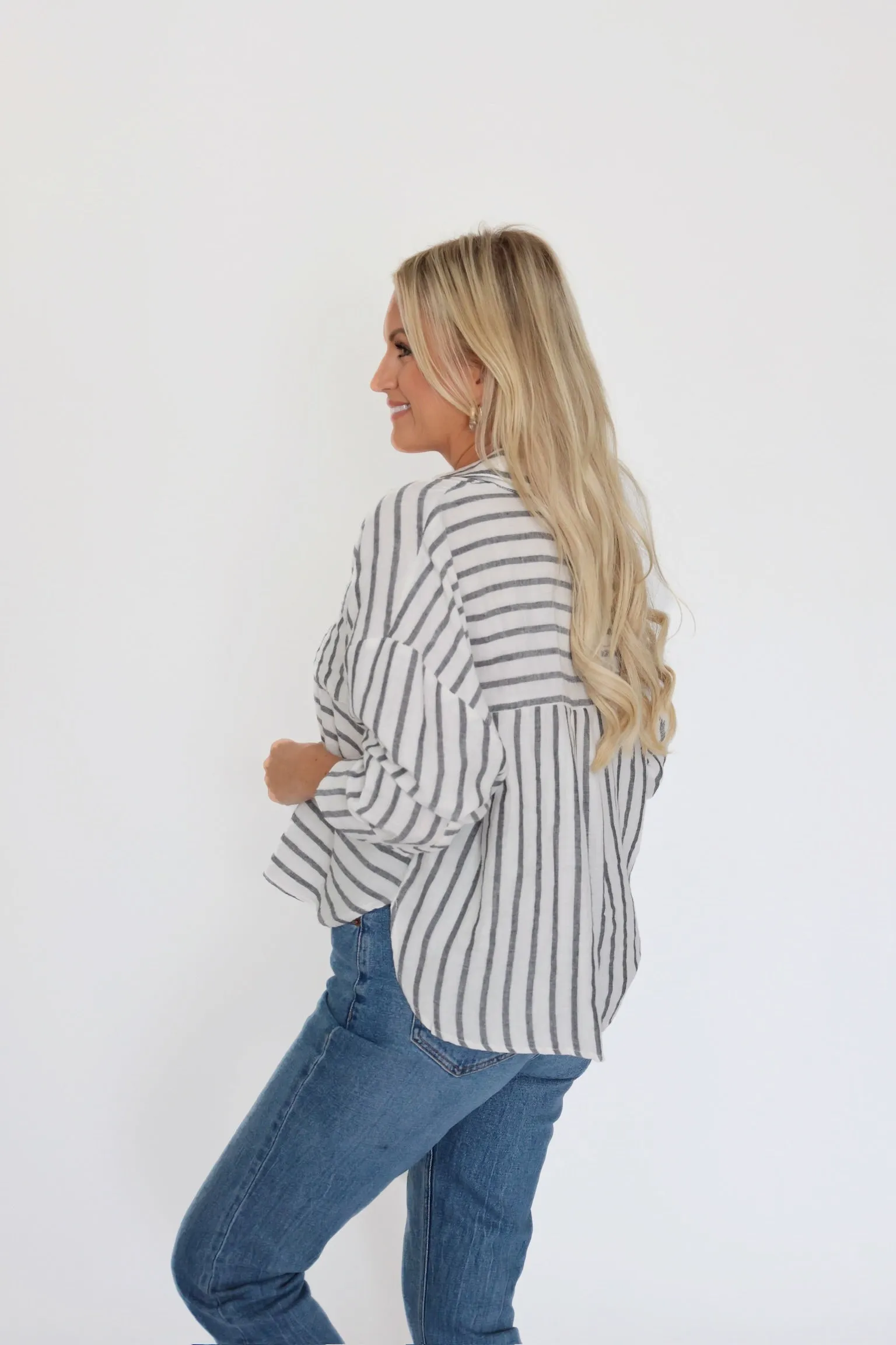 Brandi Stripe Shirt Ribbed Collar Design