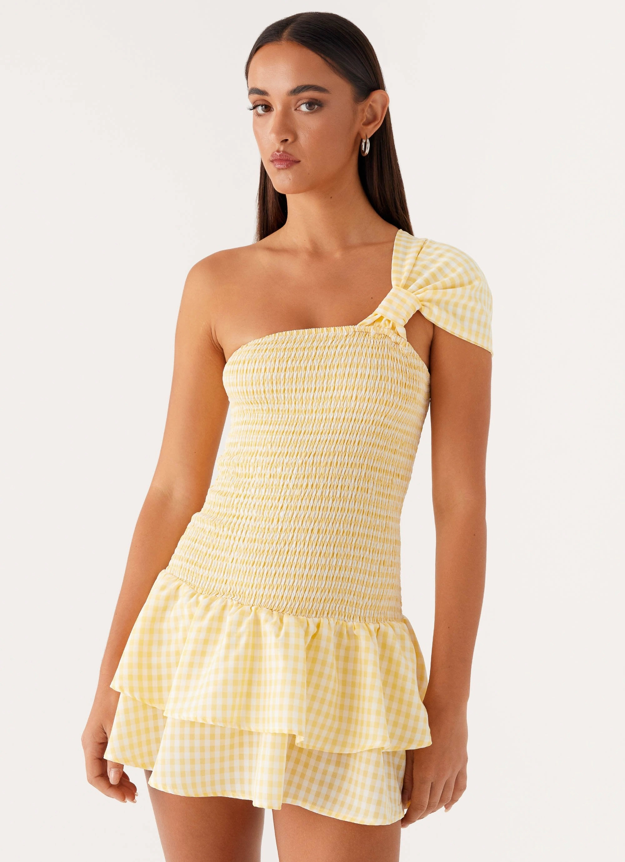 Comfortable Fashion Brandy Mini Dress - Yellow Gingham