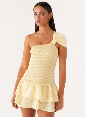 Comfortable Fashion Brandy Mini Dress - Yellow Gingham