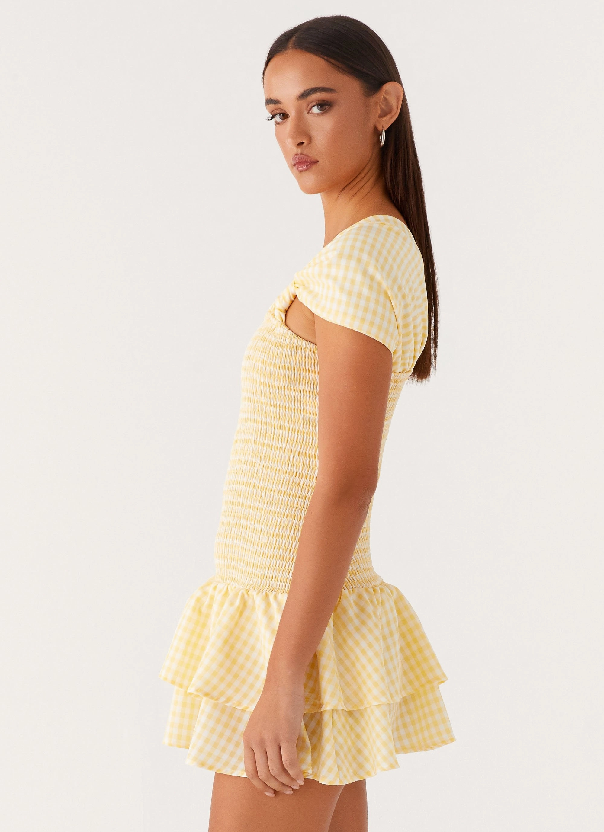 Brandy Mini Dress - Yellow Gingham Layered-Sleeve